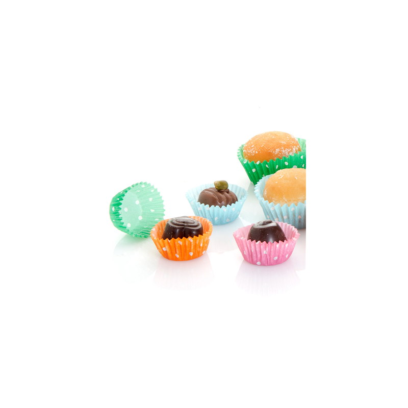 CAPSULES 'PETITS FOURS - POLKA' 50 G/M2 Ø 2,5x1,6 CM ASSORTI PARCH.INGRAISSABLE (1000 UNITÉ)