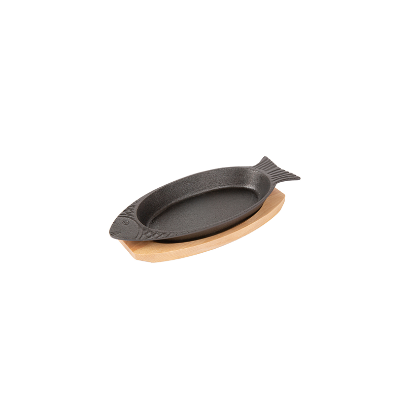 ASSIETTE POISSON + SUPPORT EN BOIS  32x13 CM NOIR FER (8 UNITÉ)