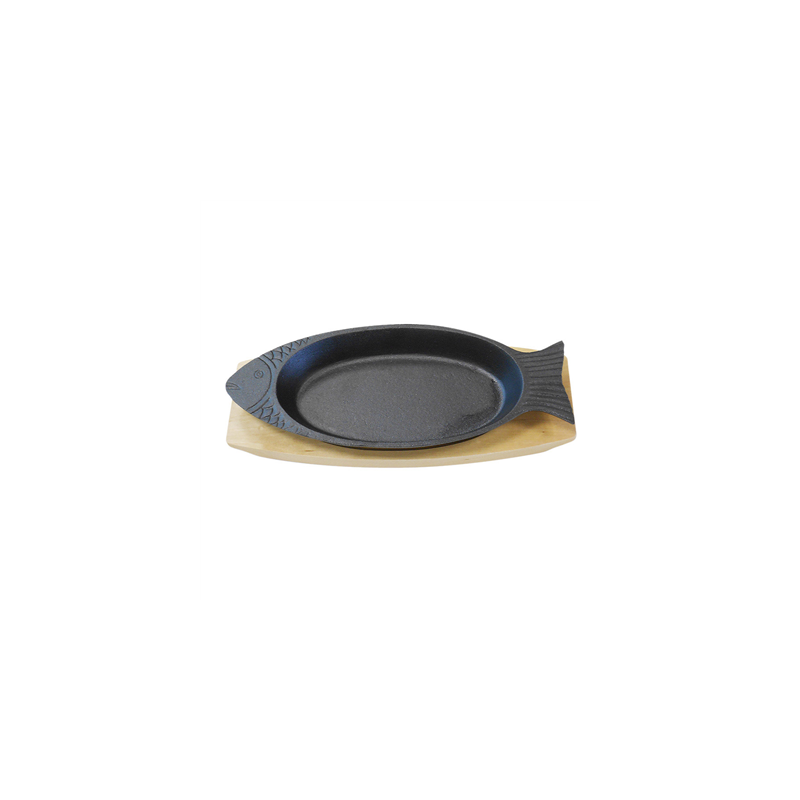 ASSIETTE POISSON + SUPPORT EN BOIS  48x19,5 CM NOIR FER (6 UNITÉ)