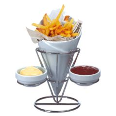 STANDS INOX+1 CÔNE+2 RAMEQUINS  Ø 12x22,5 CM BLANC PORCELAINE (12 UNITÉ)