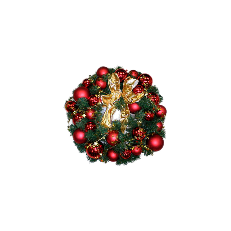 COURONNE AVEC 40 BOULES+80 LEDS+2 NOEUDS  Ø 46 CM (1 UNITÉ)