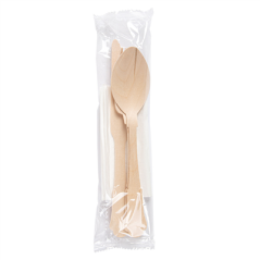 SET 4/1 FOURCHETTE, COUTEAU, CUILLÈRE, SERVIETTE 'CLASSIC'  20 CM NATUREL BOIS (100 UNITÉ)