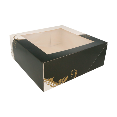 BOÎTES PÂTISSERIES AVEC FENÊTRE 'THEPACK CLASSIC' 250 G/M2 28x28x10 CM BLANC CARTON ONDULÉ NANO-MICRO (100 UNITÉ)