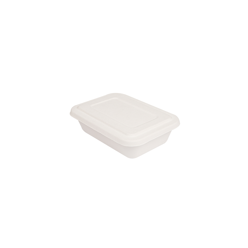 PLATEAUX + COUVERCLE 'BIONIC' 800 ML 19,3x13,5x5 CM BLANC BAGASSE (400 UNITÉ)
