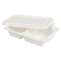 PLATEAUX 2 COMPART + COUVERCLE 'BIONIC' 800 ML 23,3x14,6x6 CM BLANC BAGASSE (400 UNITÉ)