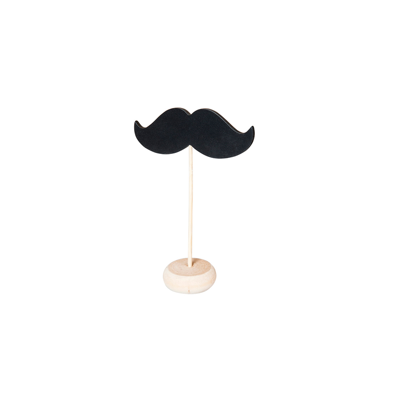 3 U. MINI ARDOISES FORME MOUSTACHE + PIÉDESTAL  11,4x4,5x10 CM NOIR BOIS (12 UNITÉ)