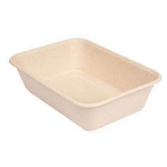PLATEAUX + COUVERCLE 'BIONIC' 800 ML 19,3x13,5x5 CM NATUREL BAGASSE (400 UNITÉ)