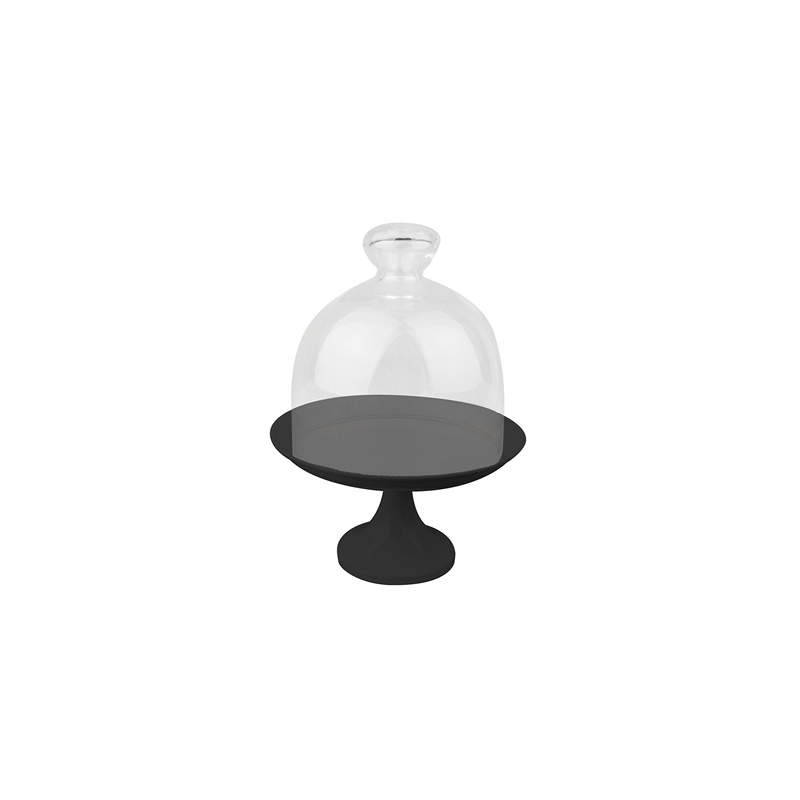 STAND POUR GATEAUX + COUVERCLE VERRE  Ø 24,5x30 CM NOIR METAL (1 UNITÉ)