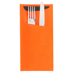 SACS COUVERTS + SERVIETTE 'JUST IN TIME' 90 + 10PE G/M2 11,2x22,5 CM ORANGE CELLULOSE (400 UNITÉ)