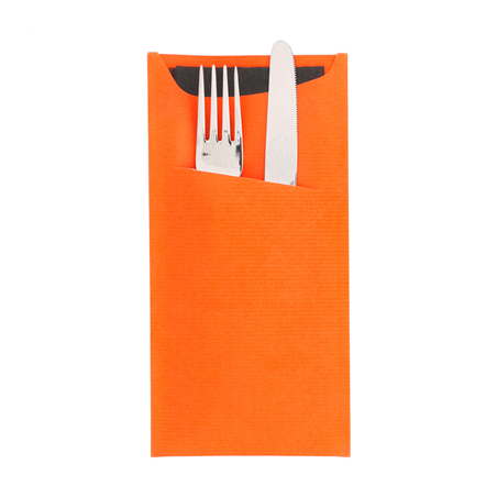 SACS COUVERTS + SERVIETTE 'JUST IN TIME' 90 + 10PE G/M2 11,2x22,5 CM ORANGE CELLULOSE (400 UNITÉ)