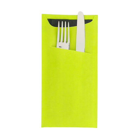 SACS COUVERTS + SERVIETTE 'JUST IN TIME' 90 + 10PE G/M2 11,2x22,5 CM VERT ANIS CELLULOSE (400 UNITÉ)