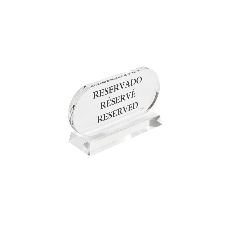 PLAQUE "RESERVADO-RÉSERVÉ-RESERVED"  13,5x7,5 CM TRANSPARENT ACRYLIQUE (2 UNITÉ)