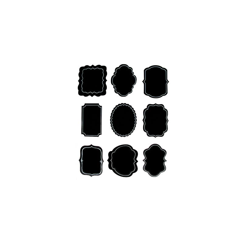 2 FEUILLES (18 U.) ÉTIQUETTES FORMES ASSORTIES   NOIR VINYL (12 UNITÉ)