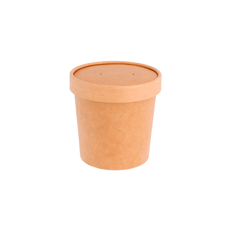 RÉCIPIENTS + COUVERCLES 360 ML - 12 oz 300 + 18 PE G/M2 Ø 9/7,3x8,6 CM NATUREL KRAFT (250 UNITÉ)