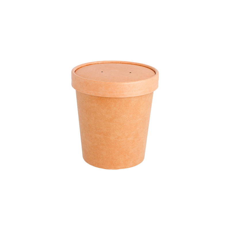 RÉCIPIENTS + COUVERCLES 480 ML - 16 oz 320 + 18 PE G/M2 Ø 9,8/7,5x10 CM NATUREL KRAFT (250 UNITÉ)