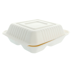 COQUILLES "M" 3 COMPART. 'BIONIC'  20x20x7,5 CM BLANC BAGASSE (200 UNITÉ)