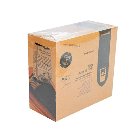 SACS COUVERTS + SERVIETTE AIRLAID BLANCHE 33x40 CM 'JUST IN TIME' 90 + 10PE G/M2 11,2x22,5 CM KIWI CELLULOSE (250 UNITÉ)