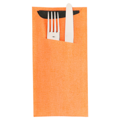 SACS COUVERTS + SERVIETTE AIRLAID NOIR 33x40 CM 'JUST IN TIME' 90 + 10PE G/M2 11,2x22,5 CM ORANGE CELLULOSE (250 UNITÉ)