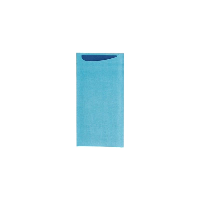 SACS COUVERTS + SERVIETTE AIRLAID BLEU 33x40 CM 'JUST IN TIME' 90 + 10PE G/M2 11,2x22,5 CM TURQUOISE CELLULOSE (250 UNITÉ)