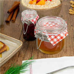 POT FERMETURE CLIP + PAPIER VICHY 'WAKI GLASS' 70 ML Ø 4,5x8,6 CM TRANSPARENT VERRE (96 UNITÉ)