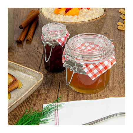 POT FERMETURE CLIP + PAPIER VICHY 'WAKI GLASS' 70 ML Ø 4,5x8,6 CM TRANSPARENT VERRE (96 UNITÉ)