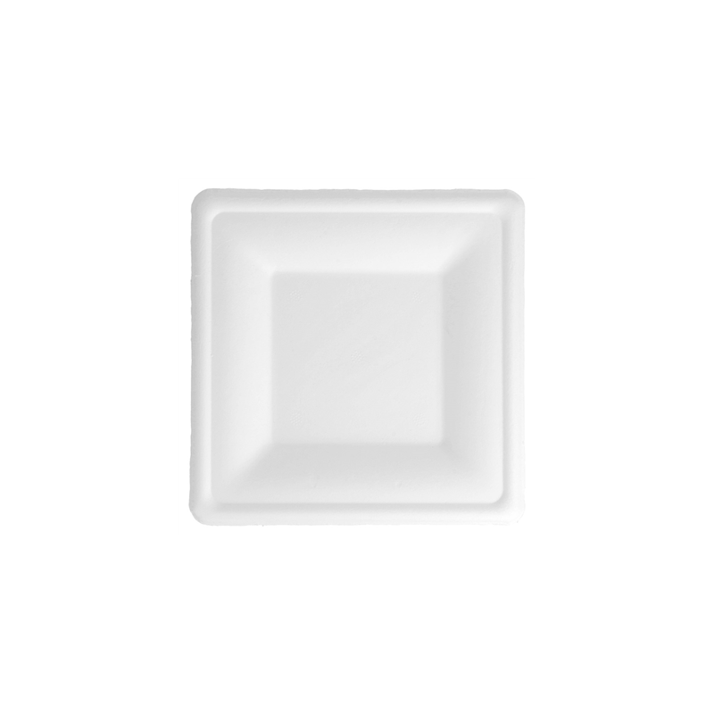 ASSIETTES CARRÉES 'BIONIC'  16x16x1,5 CM BLANC BAGASSE (500 UNITÉ)