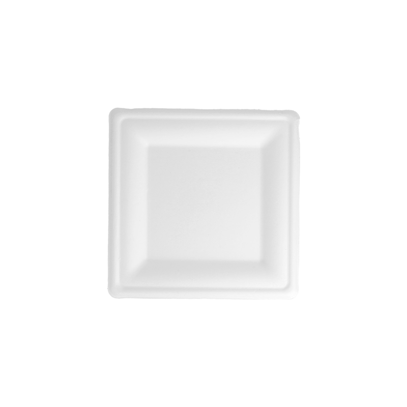 ASSIETTES CARRÉES 'BIONIC'  20x20x1,5 CM BLANC BAGASSE (500 UNITÉ)