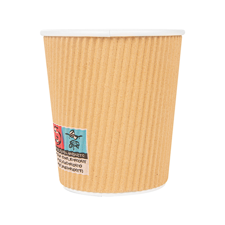 GOBELETS BOISSONS CHAUDES DOUBLE PAROI, ONDULÉ 180 ML 260 + 250 + 18 PE G/M2 Ø7,2/5,3x7,8 CM MARRON CARTON (1000 UNITÉ)
