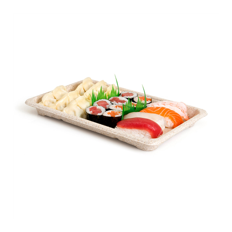 BOÎTES SUSHI 'BIONIC'  23,5x15,5x2 CM NATUREL BAGASSE (800 UNITÉ)