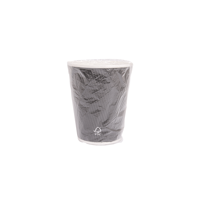 GOBELETS DOUBLE PAROI, ONDULÉ, EMBALLÉ INDIVIDUEL 360 ML 300 + 250 + 18 PE G/M2 Ø 9x11 CM NOIR CARTON (1000 UNITÉ)