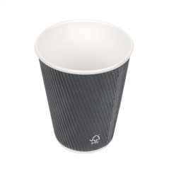 GOBELETS DOUBLE PAROI, ONDULÉ, EMBALLÉ INDIVIDUEL 360 ML 300 + 250 + 18 PE G/M2 Ø 9x11 CM NOIR CARTON (1000 UNITÉ)