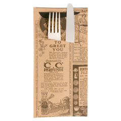 SACS COUVERTS + SERVIETTE 'JUST IN TIME - TIMES' 80 + 10PE G/M2 11,2x22,5 CM NATUREL KRAFT VERGÉ (400 UNITÉ)