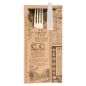 SACS COUVERTS + SERVIETTE 'JUST IN TIME - TIMES' 80 + 10PE G/M2 11,2x22,5 CM NATUREL KRAFT VERGÉ (400 UNITÉ)