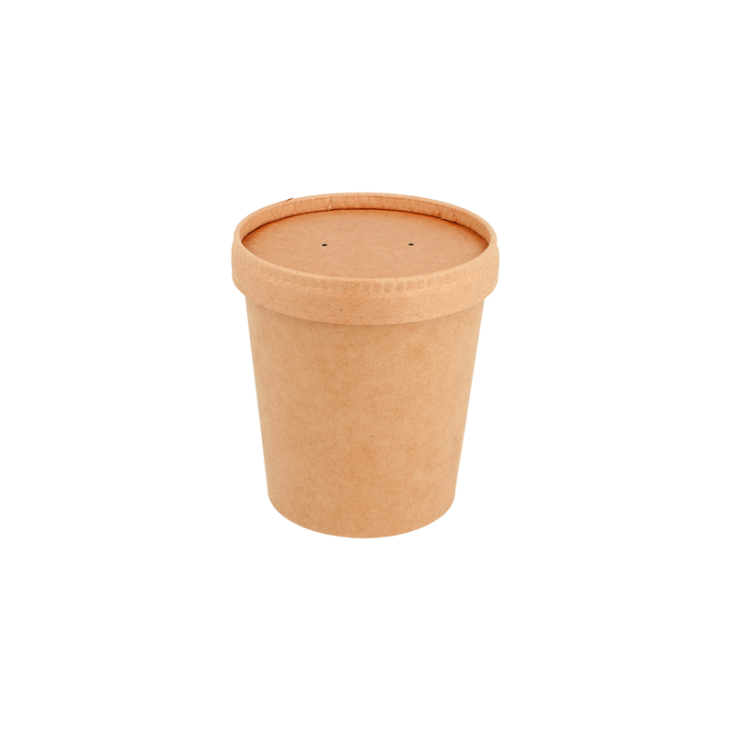 COMBO RÉCIPIENTS + COUVERCLES 480 ML - 16 oz 340 + 18 PE G/M2 Ø 9,7/7,5x10 CM NATUREL KRAFT (250 UNITÉ)