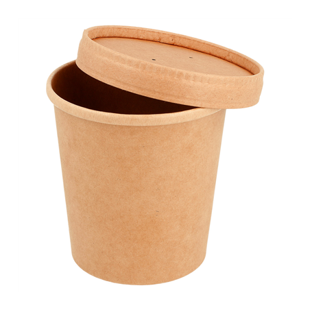 COMBO RÉCIPIENTS + COUVERCLES 480 ML - 16 oz 340 + 18 PE G/M2 Ø 9,7/7,5x10 CM NATUREL KRAFT (250 UNITÉ)
