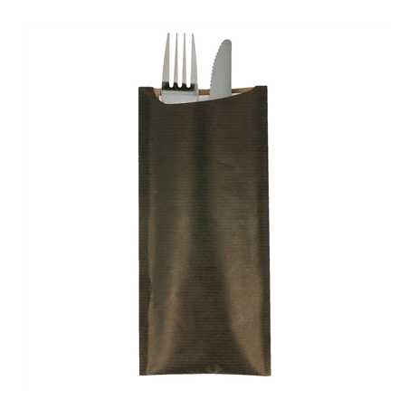 SACS COUVERTS + SERVIETTE 'JUST IN TIME' 80 + 10 PE G/M2 8,5x19,5 CM NOIR KRAFT VERGÉ (250 UNITÉ)