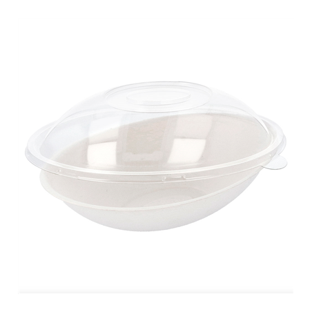 BOLS OVALES + COUVERCLES 'BIONIC'  22x13,5x5,5+4,5 CM BLANC BAGASSE (100 UNITÉ)