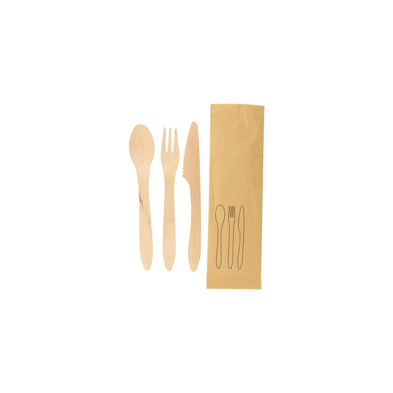 SET FOURCHETTE, COUTEAU, CUILLÈRE 'CURVE'  18,5 CM NATUREL BOIS (200 UNITÉ)