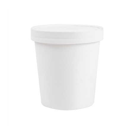 RÉCIPIENTS + COUVERCLES 480 ML - 16 oz 320 + 18 PE G/M2 Ø9,7/7,5x10 CM BLANC CARTON (250 UNITÉ)