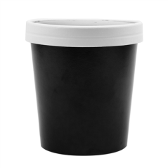 RÉCIPIENTS + COUVERCLES 480 ML - 16 oz 320 + 18 PE G/M2 Ø9,7/7,5x10 CM NOIR CARTON (250 UNITÉ)