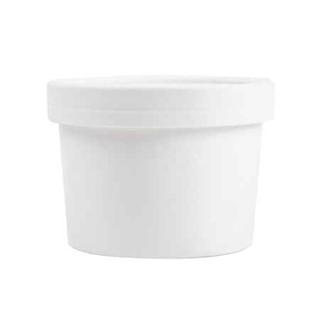 RÉCIPIENTS + COUVERCLES 240 ML - 8 oz 300 + 18 PE G/M2 Ø9/7,5x6 CM BLANC CARTON (250 UNITÉ)