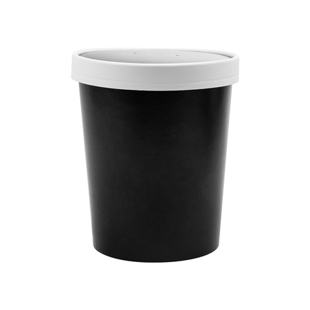 RÉCIPIENTS + COUVERCLES 960 ML - 32 oz 330 + 18 PE G/M2 Ø11,7/9,2x13,5 CM NOIR CARTON (250 UNITÉ)