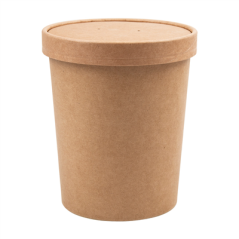 RÉCIPIENTS + COUVERCLES 960 ML - 32 oz 330 + 18 PE G/M2 Ø11,7/9x13,5 CM NATUREL KRAFT (250 UNITÉ)