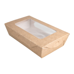 BOÎTES AVEC FENÊTRE POUR SALADE 900 ML - 30 oz 391 G/M2 + PE 20x12x5 CM MARRON CARTON (200 UNITÉ)
