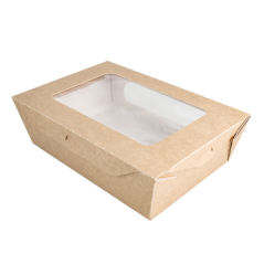 BOÎTES AVEC FENÊTRE POUR SALADE 1200 ML - 40 oz 391 G/M2 + PE 20,4x14,2x6 CM MARRON CARTON (200 UNITÉ)