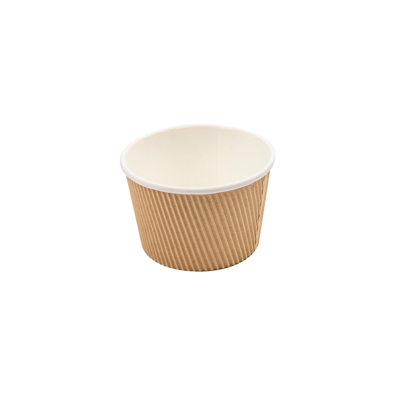 POTS DOUBLE PAROI, ONDULÉ 500 ML - 16,6 oz 280 + 250 + 18PE G/M2 Ø11,5/8,8x7,5 CM MARRON CARTON (500 UNITÉ)
