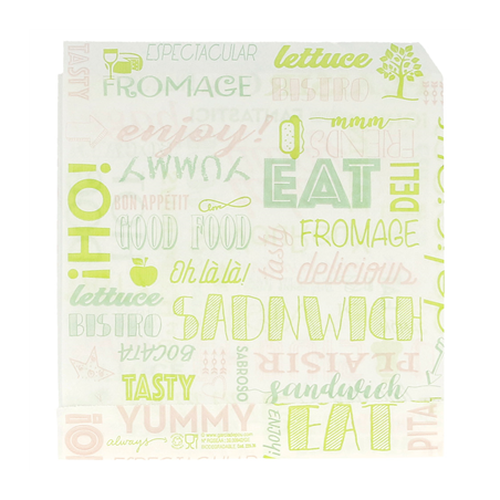 PAPIER INGRAISSABLES OUVERT 2 CÔTÉS FAST FOOD 'PAROLE' 35 G/M2 16x16,5 CM BLANC PARCH.INGRAISSABLE (500 UNITÉ)