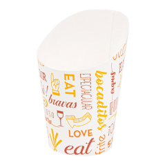 GOBELETS À FRITES OUVERT 'PAROLE' 9 OZ - 270 ML 220 + 18PE G/M2 Ø7x10,5 CM BLANC CARTON (100 UNITÉ)