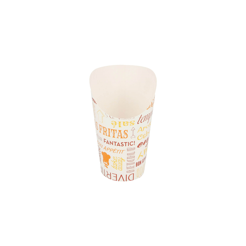 GOBELETS À FRITES OUVERT 'PAROLE' 16 OZ - 480 ML 220 + 18PE G/M2 Ø8,5x13,5 CM BLANC CARTON (50 UNITÉ)