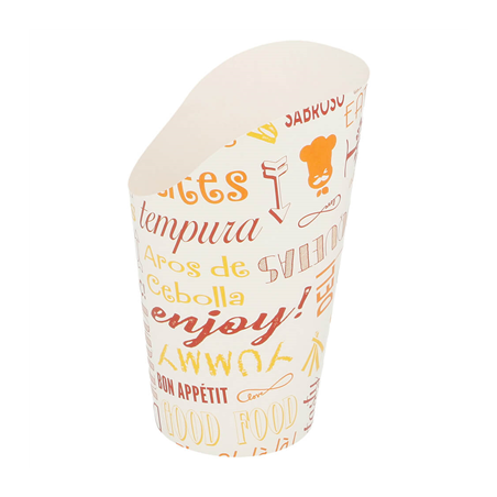 GOBELETS À FRITES OUVERT 'PAROLE' 16 OZ - 480 ML 220 + 18PE G/M2 Ø8,5x13,5 CM BLANC CARTON (50 UNITÉ)